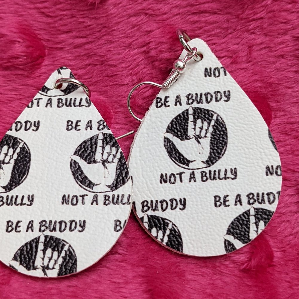 faux leather earrings/Bully Abuse Earrings Awareness Don't be a bully